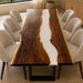 Large walnut dining table with elegant white epoxy resin