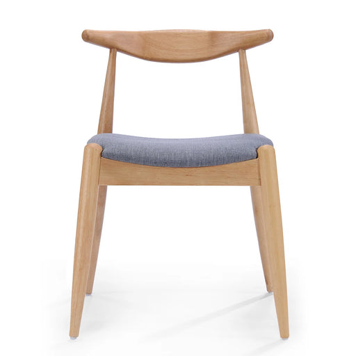 Wooden chair with a blue cushion on a white background