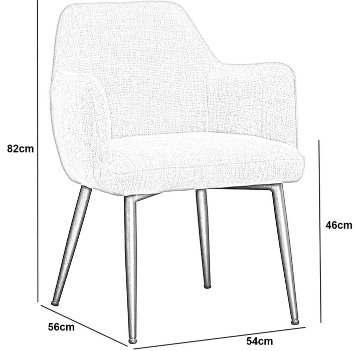 White chair with dimensions labeled on a white background