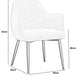 White chair with dimensions labeled on a white background