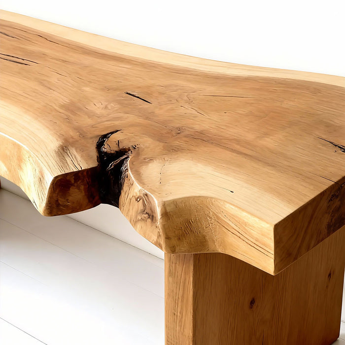 Live edge bench showcasing natural wood texture