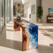 Live edge black walnut console table with blue epoxy resin