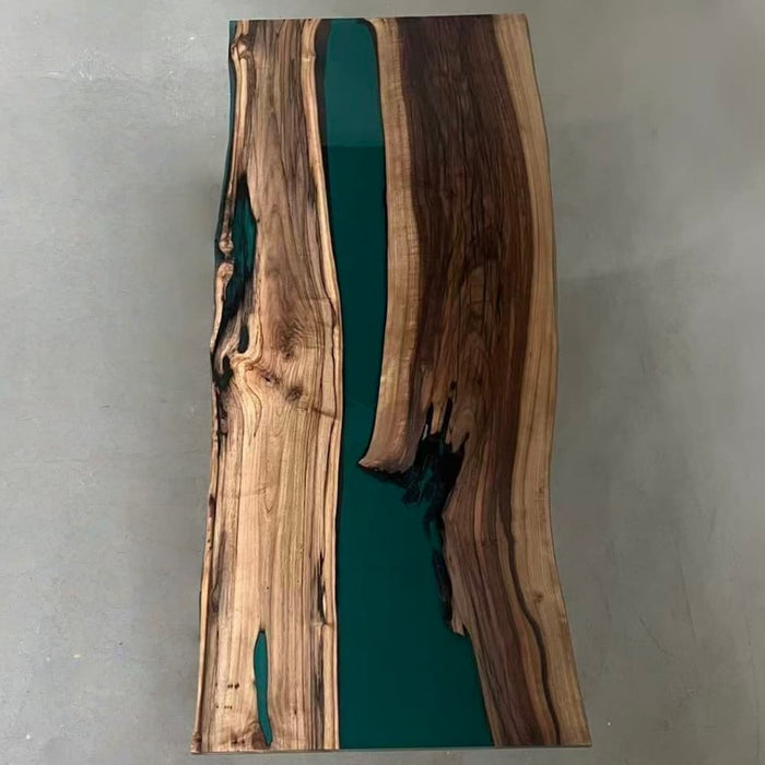 Black walnut resin dining table with handcrafted epoxy details