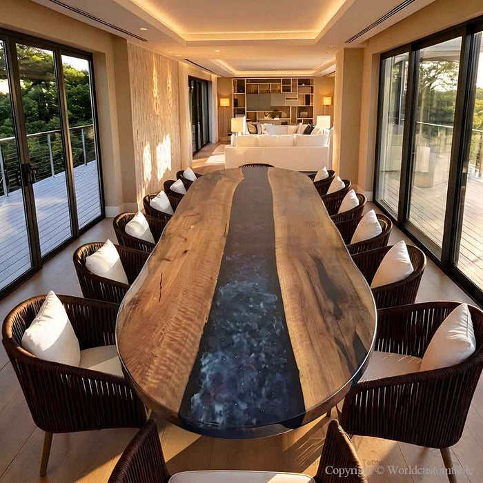 Live edge black walnut river table for modern luxury dining room furniture