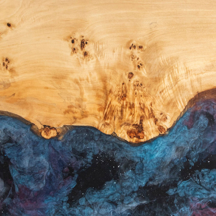Live edge poplar wood table with galaxy resin design