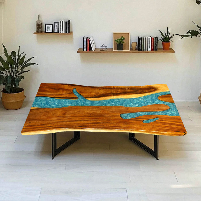 Live edge epoxy resin table seats 6 to 8, modern walnut design