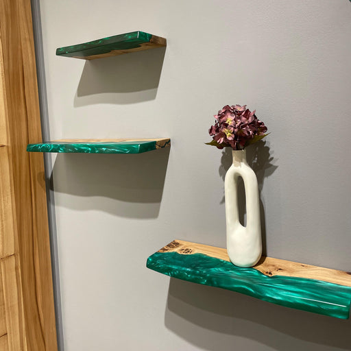 Live edge epoxy and wood shelf for living room, kitchen, or bedroom