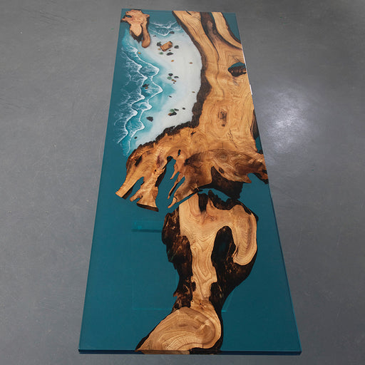 Handcrafted live edge olive epoxy table for modern interiors
