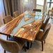 Top view of live edge olive wood and white epoxy conference table with natural wood grain details
