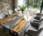 Custom olive wood silver river table for modern dining room and luxury interiors