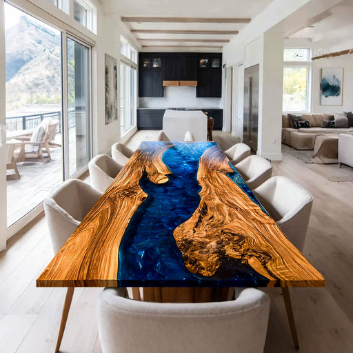Dining table with unique design in a modern living room