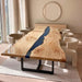 Live edge Poplar dining table with clear blue epoxy resin