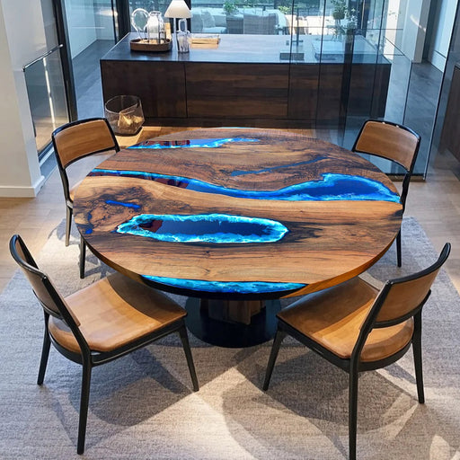 Live edge wood and resin table for modern interiors