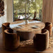 Modern live edge round coffee table with smooth white epoxy resin center.