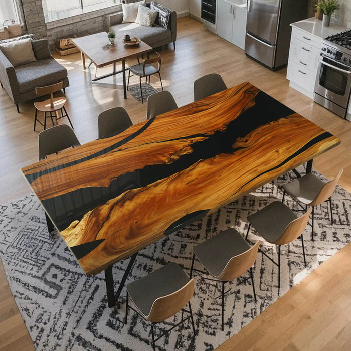 48x96 inch live edge walnut resin dining table for 12 people