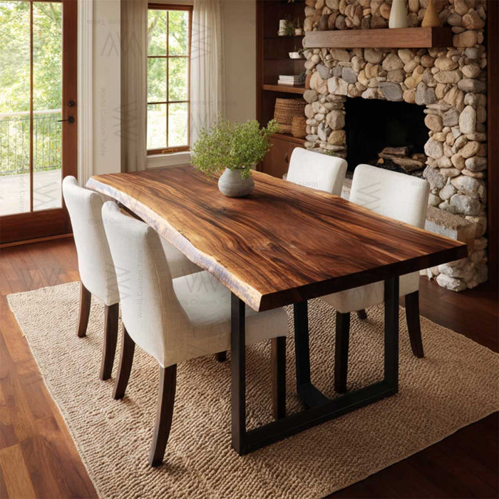Family dining table made of walnut with live edge, natural and elegant