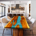Custom live edge walnut table featuring striking resin river design