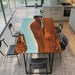 Live edge walnut table with ocean blue epoxy resin river
