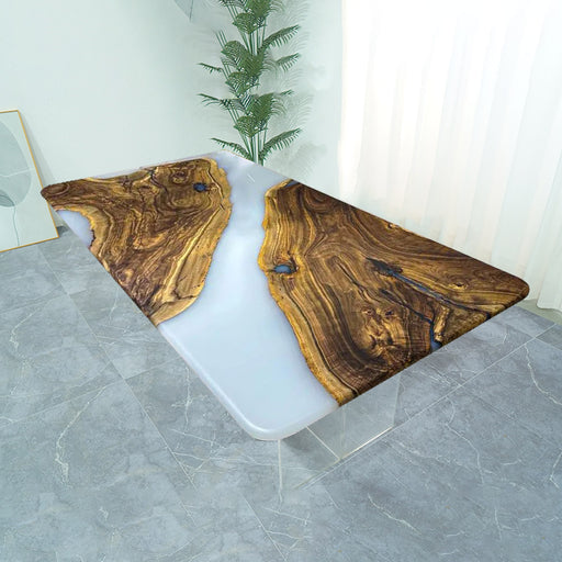 Live Edge Walnut Dining Table with White Epoxy River