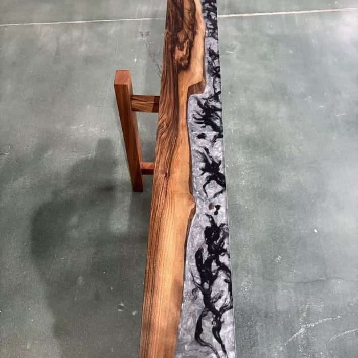 Long black walnut epoxy wall shelf for books and decorative items
