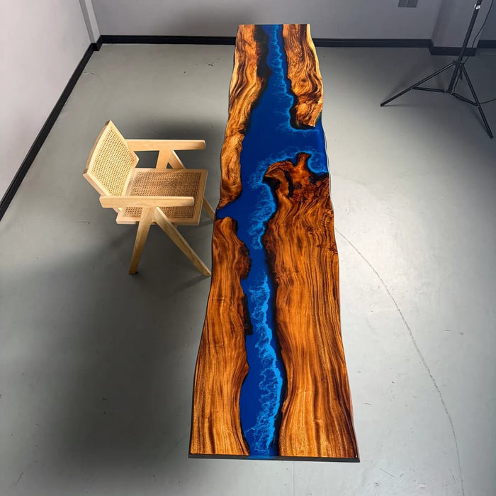 Long narrow walnut resin sofa table for modern home interiors