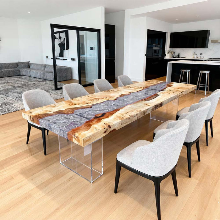 solid wooden ice clear epoxy resin dinning table