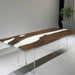 High-end interior design walnut river table as seen in Los Angeles homes.