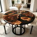 Live edge black epoxy round table made from solid walnut wood for modern home interiors