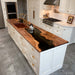 Handcrafted black walnut kitchen island top with deep black epoxy resin, live edge slab for contemporary kitchen design
