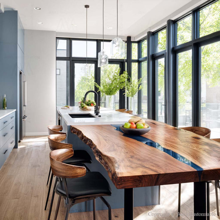 Luxury resin river dining table made of black walnut wood for upscale home interiors