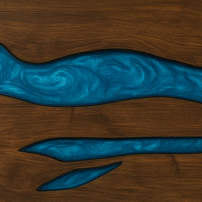 Wooden surface with blue resin inlay