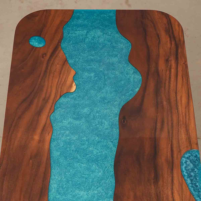 Luxury Blue Epoxy Dining Table with Wooden Base