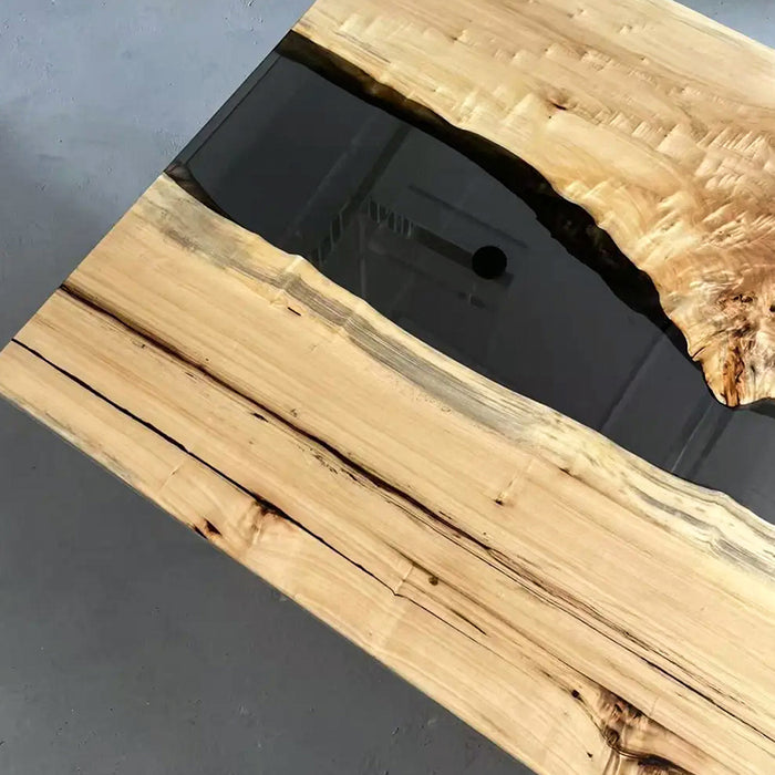 Black resin and poplar wood conference table in a luxury meeting room