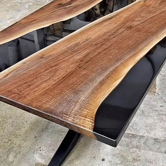 Luxury epoxy resin meeting table with black river design
