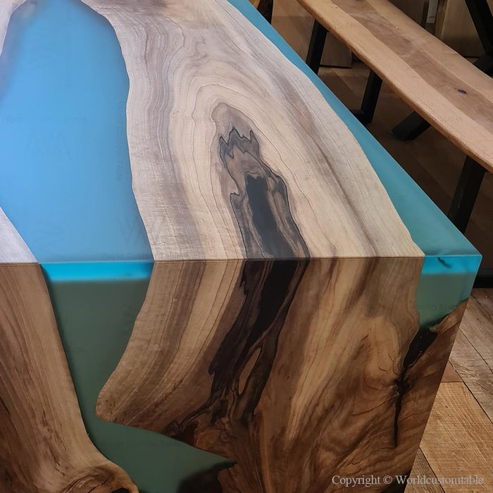 Luxury epoxy waterfall table in modern living room