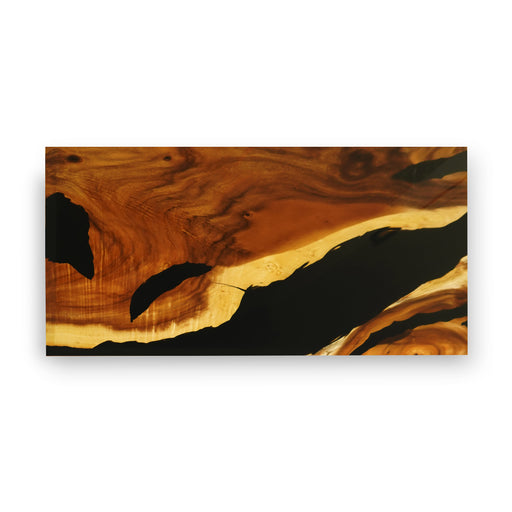 Wooden surface with black and gold abstract design on a white background