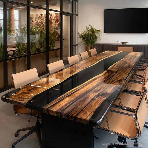 Luxury office meeting room with resin river conference table