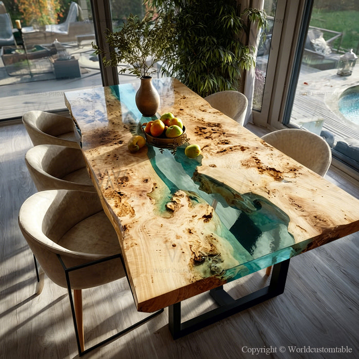handcrafted luxury poplar epoxy dining table angled view