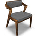 Wooden chair with gray cushions on a white background