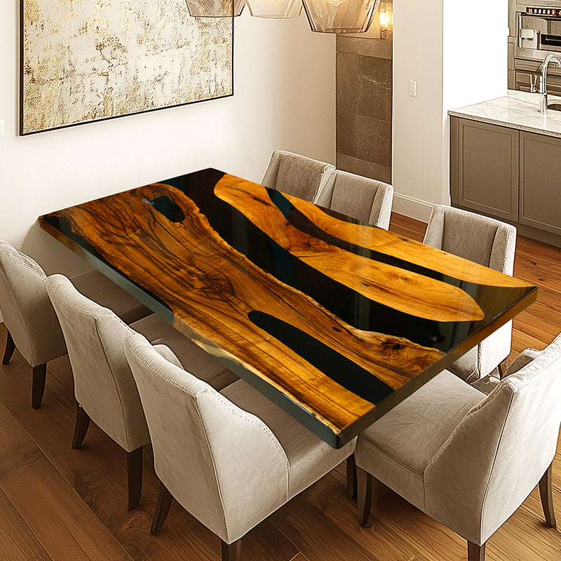 Luxury Live Edge Epoxy Dining Table With Black Epoxy Resin And Wood Slab