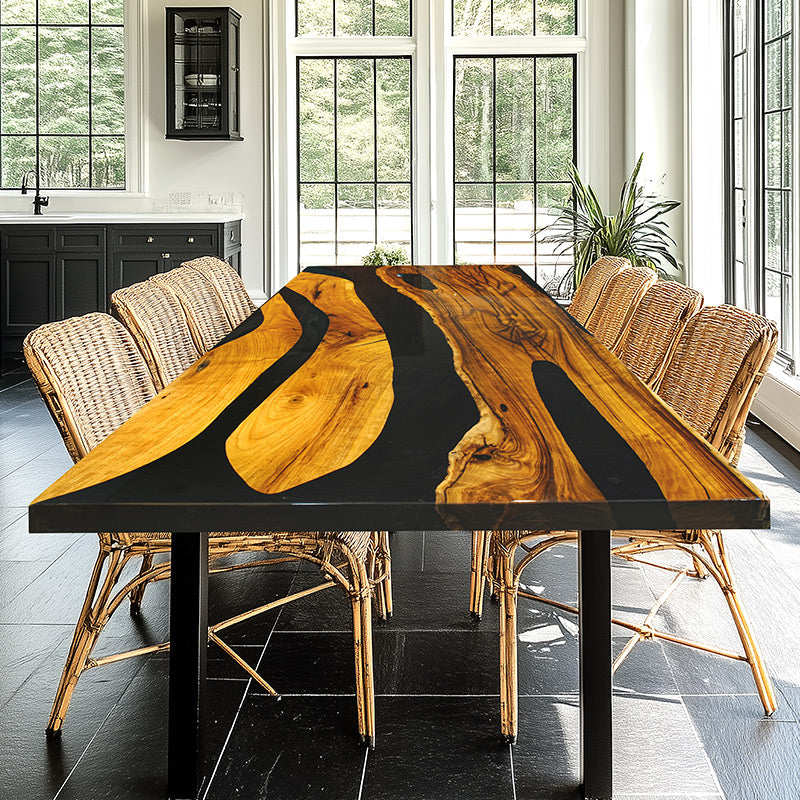 Luxury Live Edge Epoxy Dining Table With Black Epoxy Resin And Wood Slab