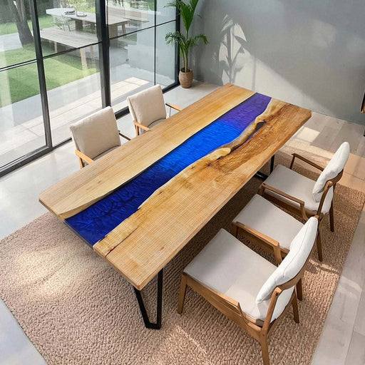 Luxury Live Edge Epoxy River Table with Deep Blue Resin