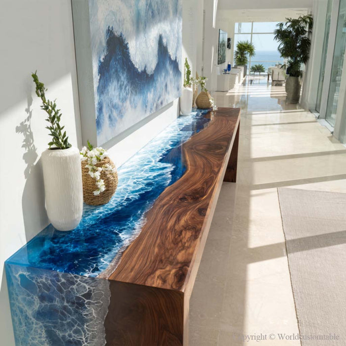 Luxury ocean resin console table for foyer and hallway styling