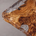 Luxury epoxy river table with olive wood and ice glass resin for dining room