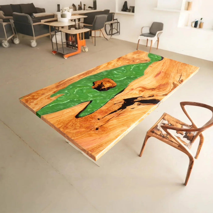 Luxury Olive Wood Epoxy Dining Table for Elegant Spaces