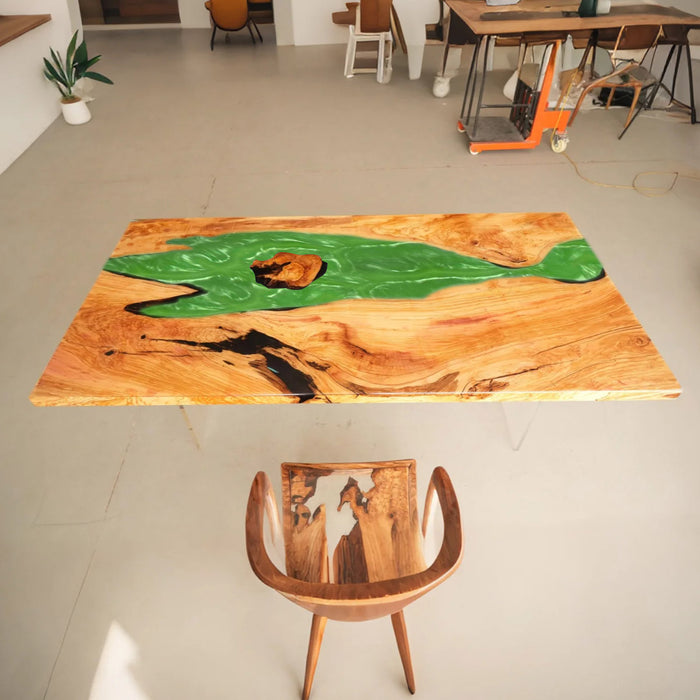 Luxury Olive Wood Epoxy Dining Table for Elegant Spaces