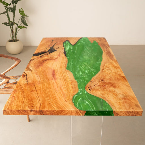 Luxury Olive Wood Epoxy Dining Table for Elegant Spaces