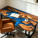 Luxury olive wood office workstation desk with handcrafted blue resin river tabletop