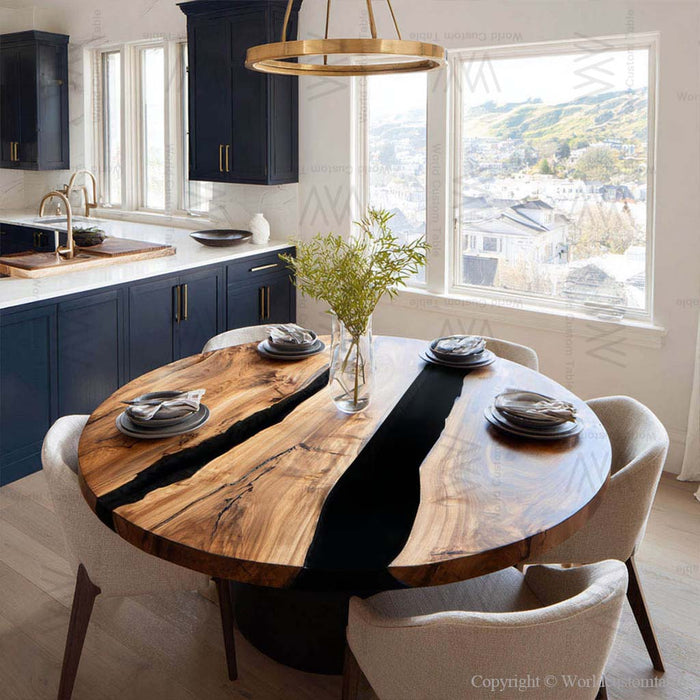 modern round wooden epoxy dinning & coffee table for homes in florida