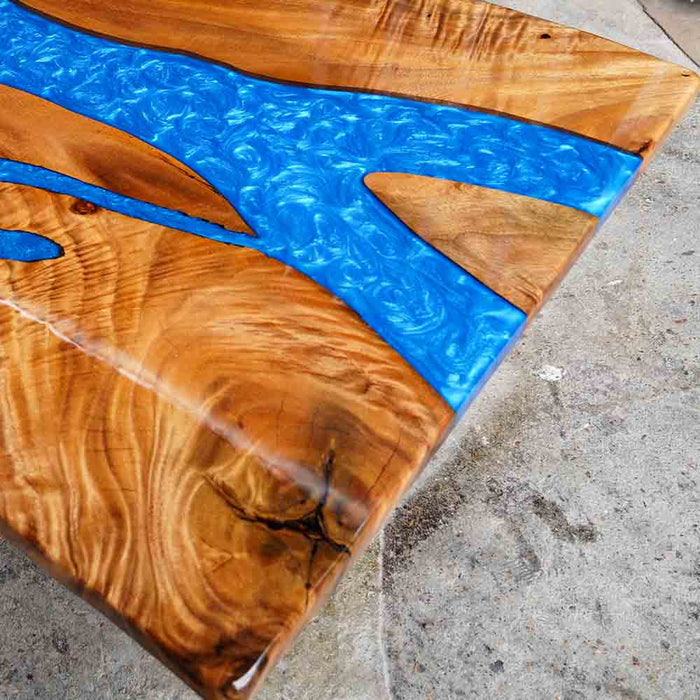 Luxury walnut blue epoxy resin live edge dining table for modern dining rooms